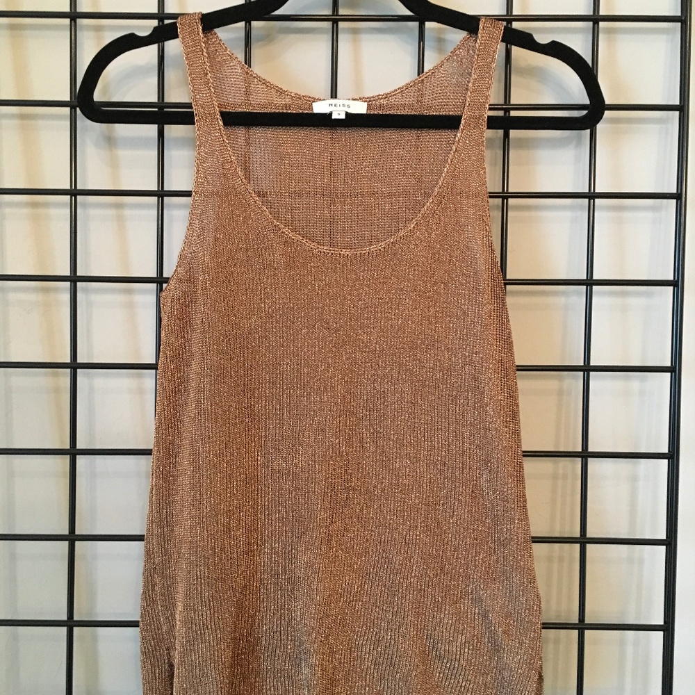 Lilian Metallic Knit Top in Bronze - REISS